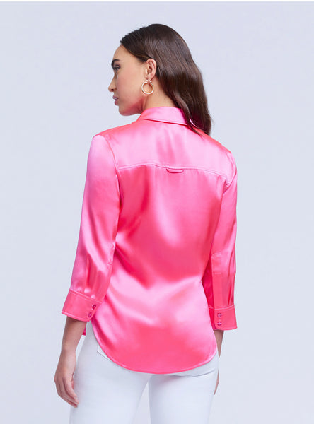 L'AGENCE Dani 3/4 sleeve silk blouse in Rose