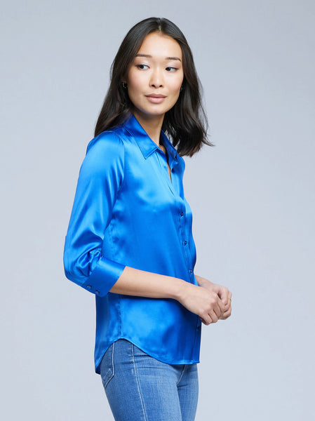 L'AGENCE Dani 3/4 sleeve silk blouse in Palace Blue