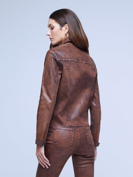 L'AGENCE Janelle Slim Raw Jean Jacket in Cocoa Mineral