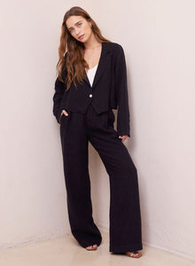 bella dahl luxe linen pleated wide leg trouser in black