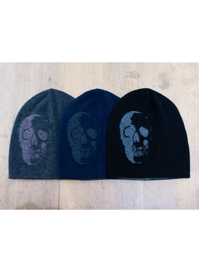 autumn cashmere Mens Reversible Herringbone Skull Hat - Black/Pepper