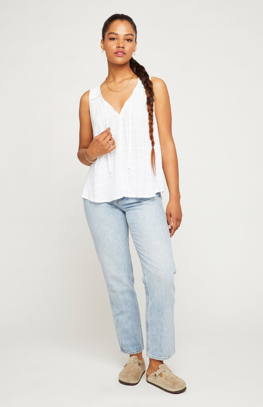 Gentle Fawn Eleanor Textured Tie Front Tank in White