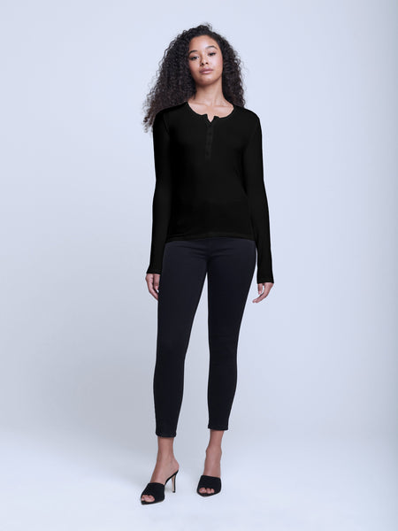 L'AGENCE Faith L/S Henley Tee in Black