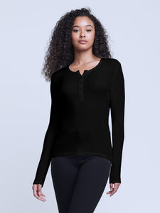 L'AGENCE Faith L/S Henley Tee in Black