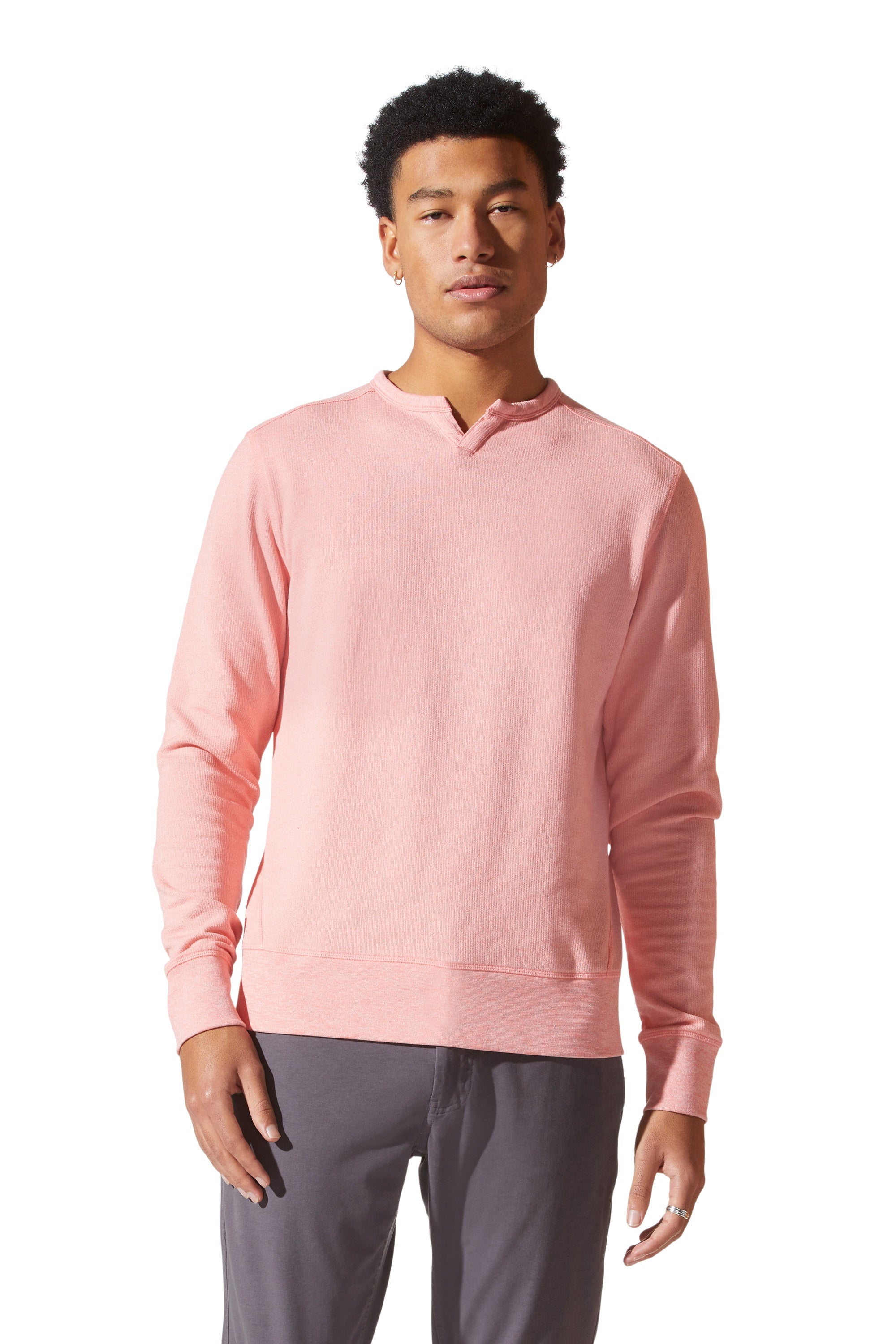 Good Man Brand White Marl French Terry Victory V-Notch Sweatshirt - Pink Icing