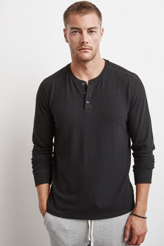 Velvet Men's Faust 01 Cozy Jersey Henley - black