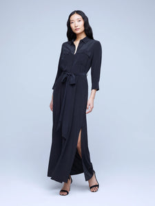 L'AGENCE Cameron Long Shirt Dress - Black