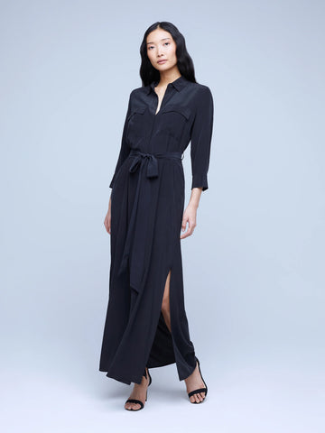 L'AGENCE Cameron Long Shirt Dress - Black