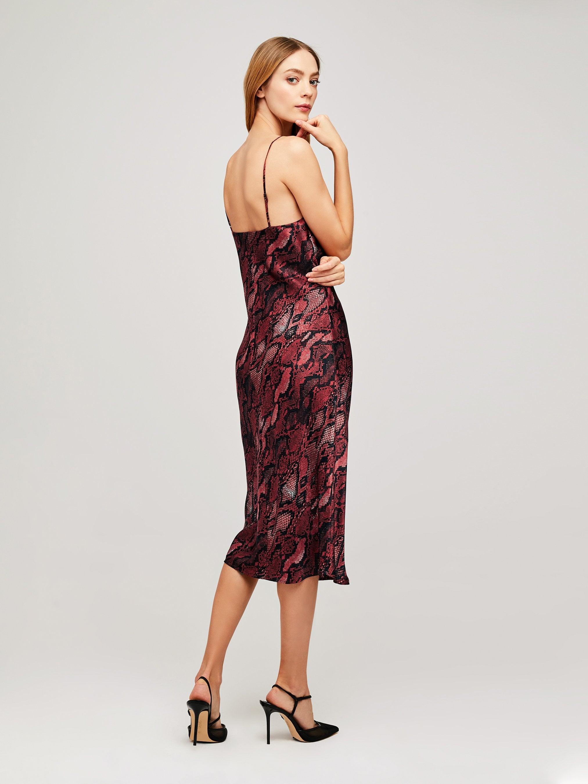 L'AGENCE Jodie V-Neck Slip Dress in Garnet/Blk