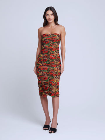 L'AGENCE Caprice Strapless Dress in Red Rose Leopard