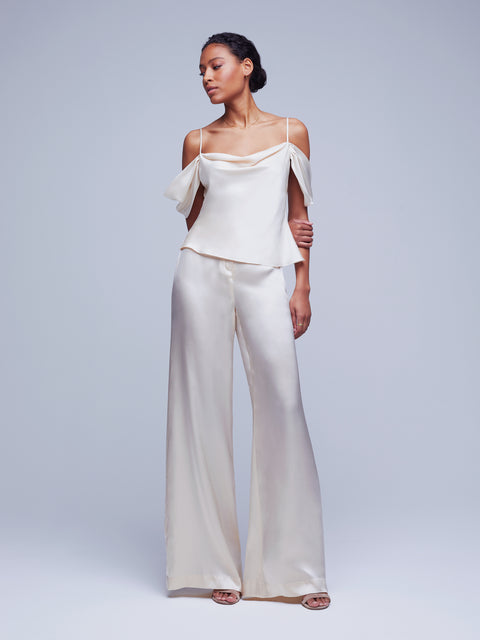 L'AGENCE Ellington Draped Sleeve Cami in Pearl