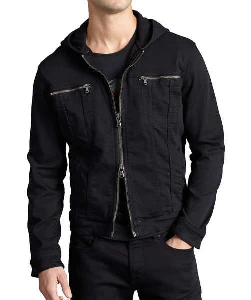 John Varvatos Scott Stretch Hooded Jean Jacket - Black