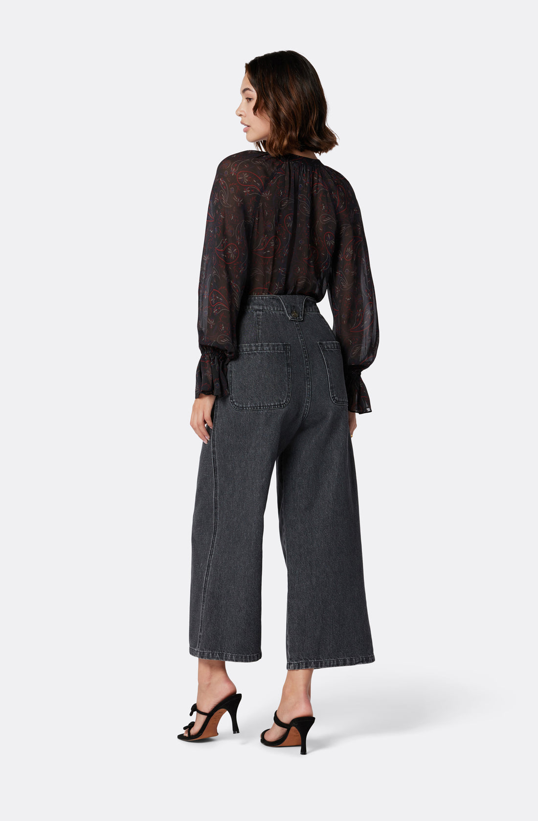Joie Cecarina tie front blouse with cuff detail in Caviar multi