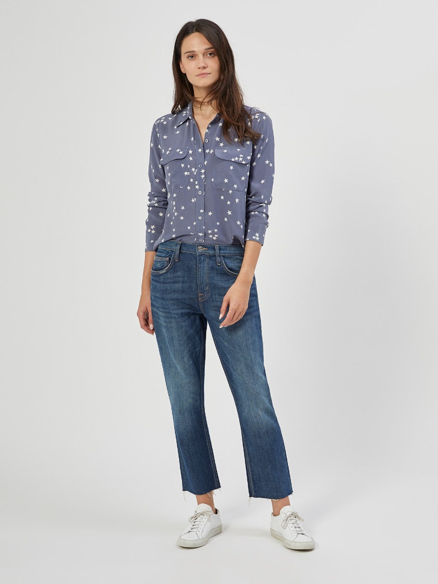 EQUIPMENT Slim Signature silk  star-print blouse in bluestone