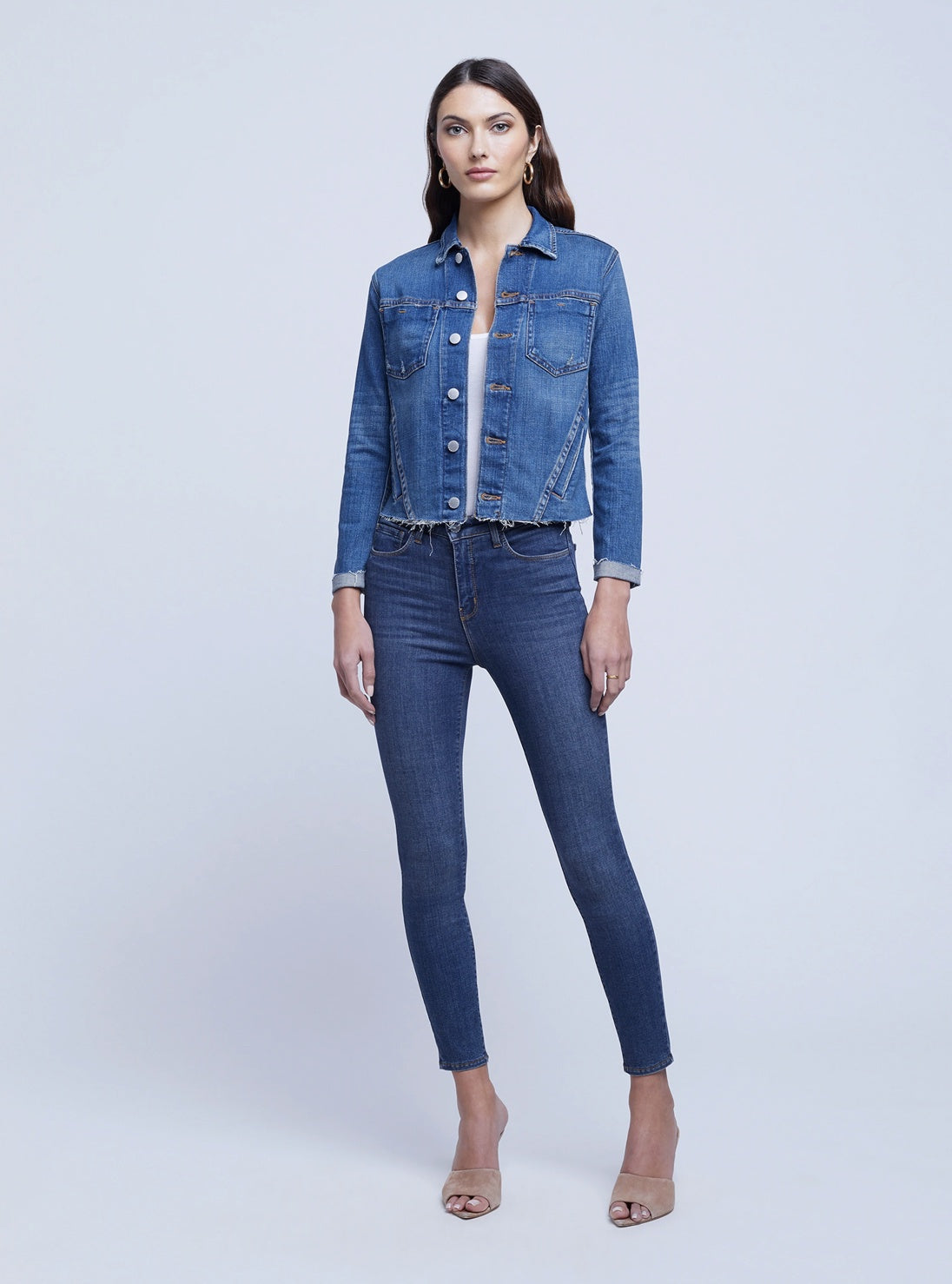 L'AGENCE Janelle Slim Raw Jean Jacket in Authentique