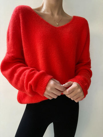 Charli Hailey Soft Mohair Blend V-Neck Sweater in Orange