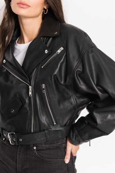 LAMARQUE Dylan 80's leather biker jacket in black