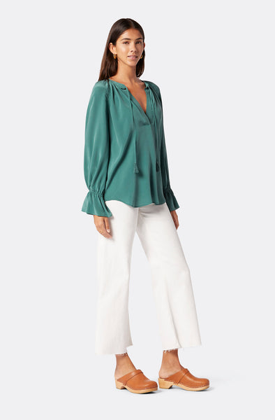 Joie Cecarina tie front blouse with cuff detail in posy green