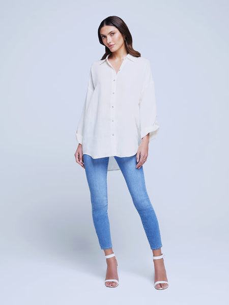 L'AGENCE Harbor Tab Sleeve Tunic Top in Ivory