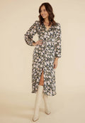 MinkPink Eliza Floral Midi Dress in Black/Pink