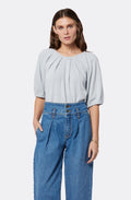 Joie Marina Linen Cotton Short Sleeve Top in Gray Dawn