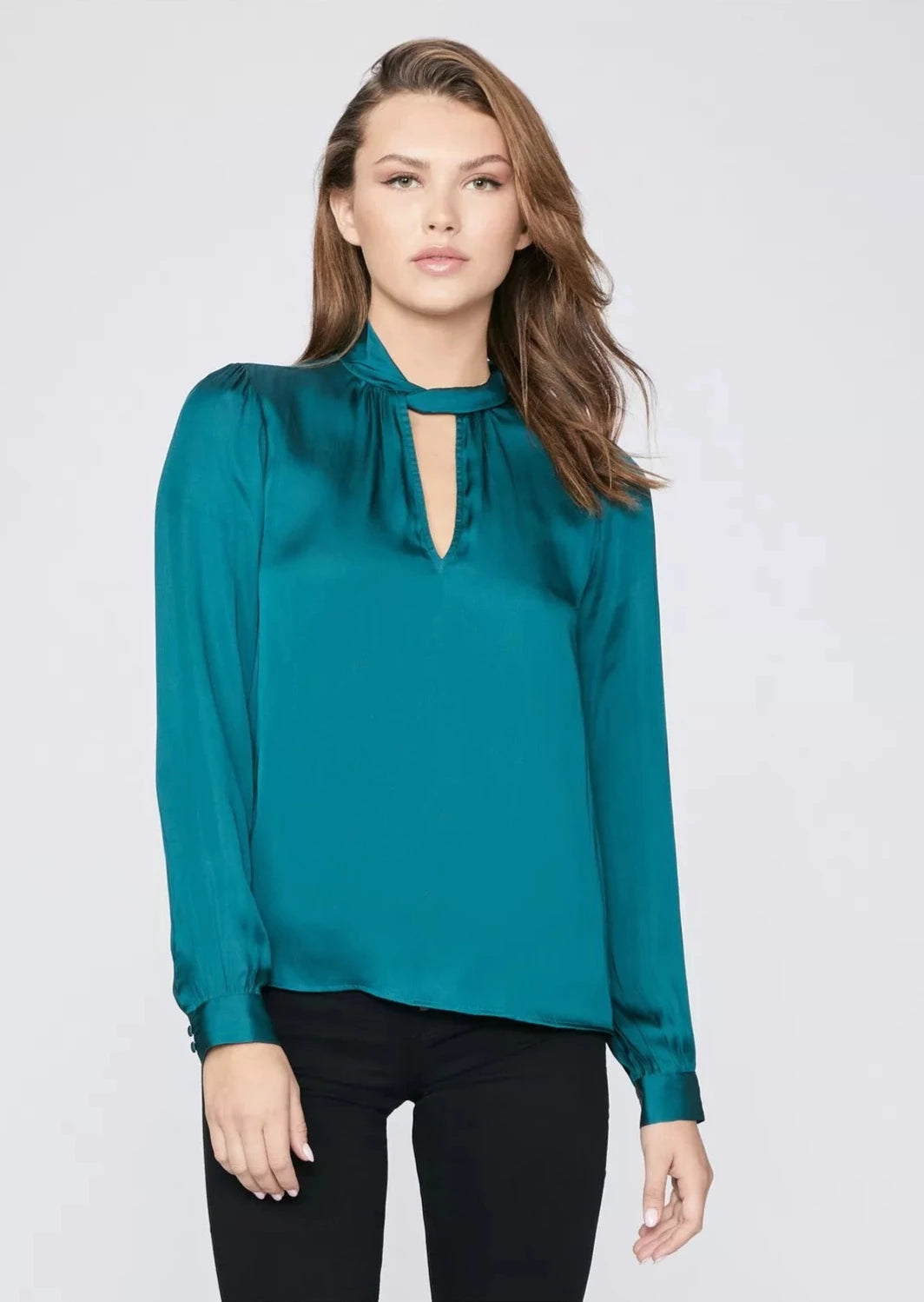 Paige Ceres Notch L/S with Neck Twist in Midnight Cyan