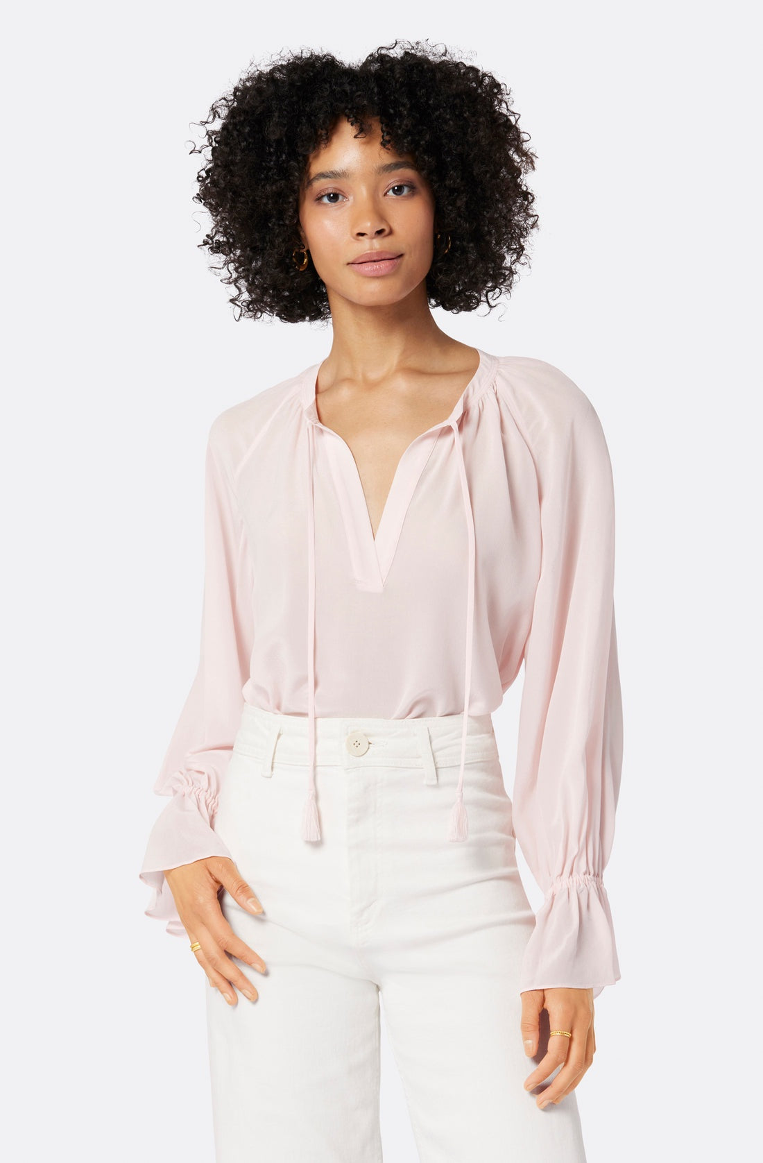 Joie Cecarina tie front blouse with cuff detail in potpourri