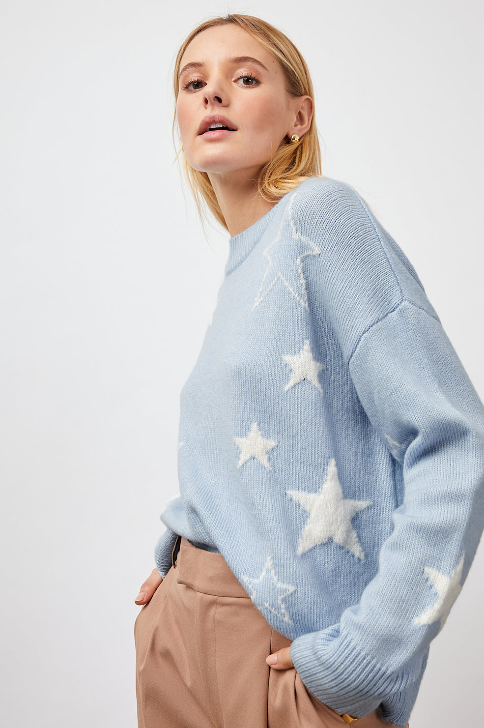 Rails Perci Cotton Cashmere Sweater in Powder Blue White Stars