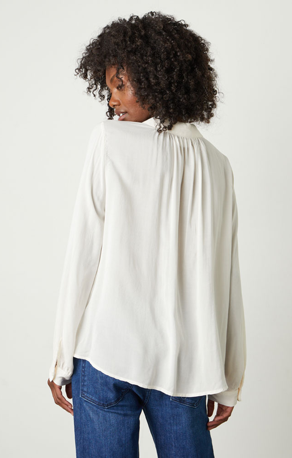 Velvet Josey Rayon Challis Collared Long Sleeve in White
