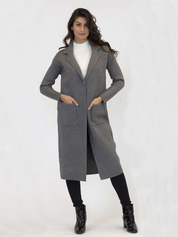 Lyla + Luxe Jimmi Knit Long Coat With Pockets in Dark Grey