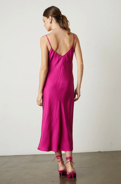 Velvet Poppy Satin Viscose Slip Style Dress in Raspberry