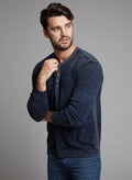 autumn cashmere Mens Inked Long Placket Henley - Blue