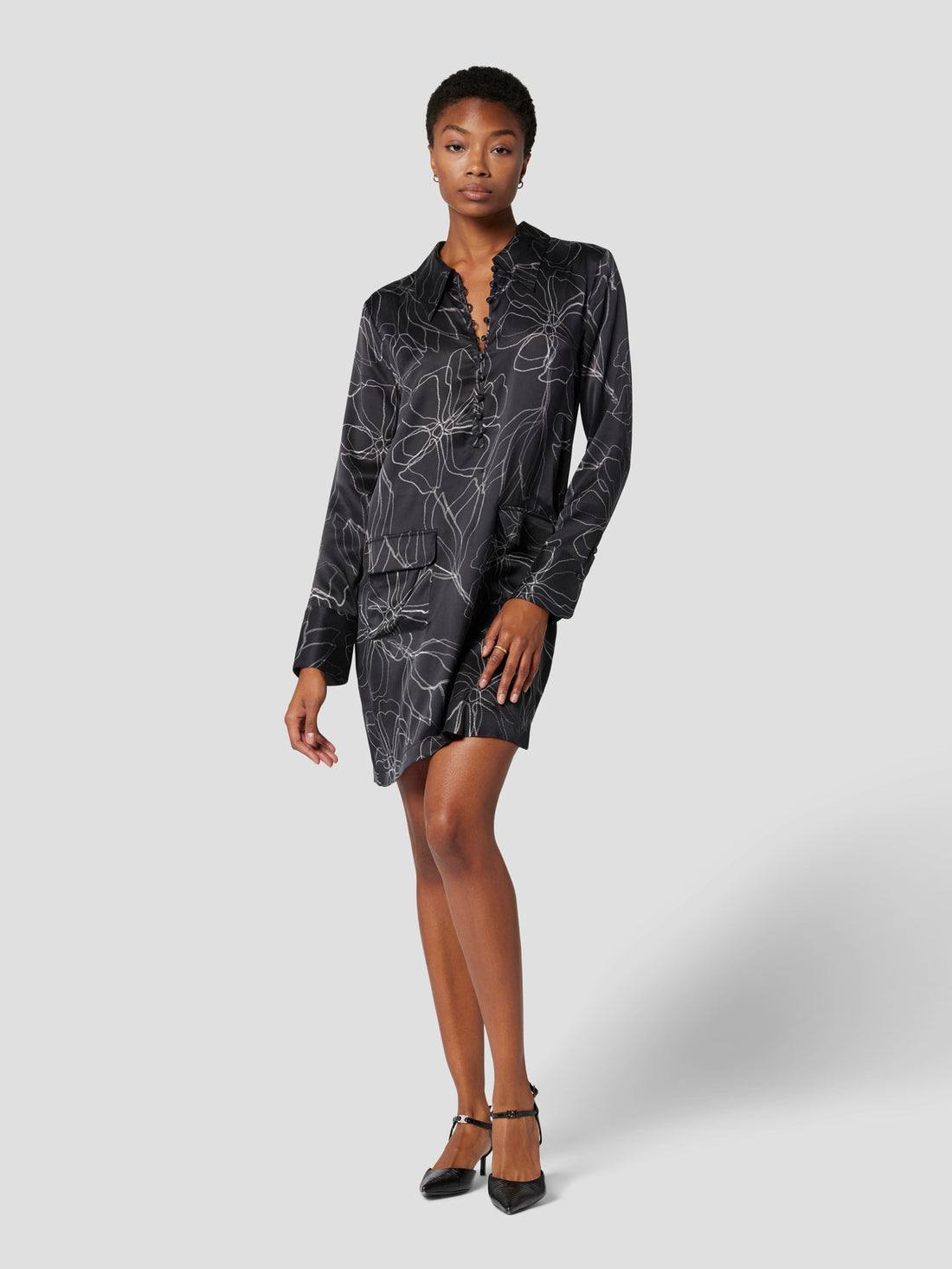 EQUIPMENT Elena Silk Satin Shirtdress in  Black White