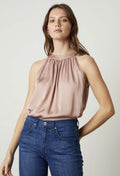 Velvet Crystal Satin Viscose Halter Style Top in Rosegold