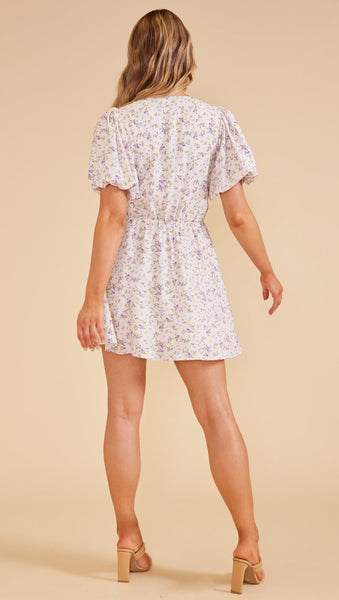 Mink Pink Hailey Mini Floral short sleeve dress in Ivory