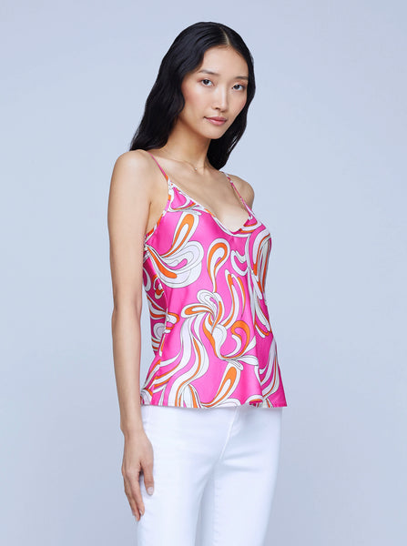 L'AGENCE Lexi Print Camisole in Orange/Rose Abstract