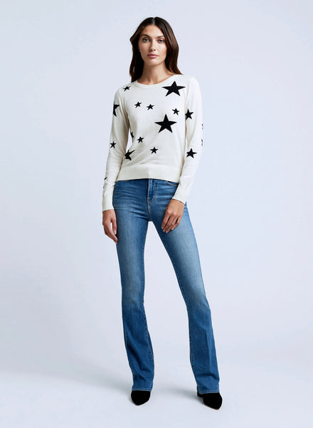 L'AGENCE Star Sweater in Ivory/Black