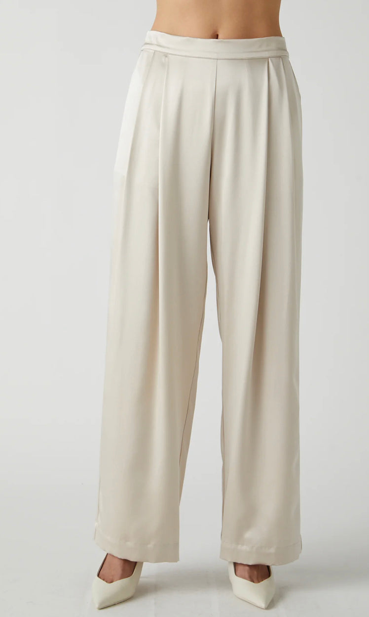 Velvet Manhattan Silk Charmeuse Pant in Oyster