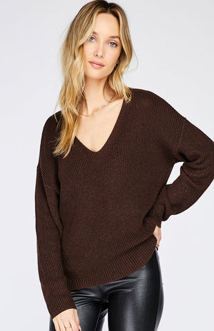 Gentle Fawn Tucker V Neck Sweater in Coffee