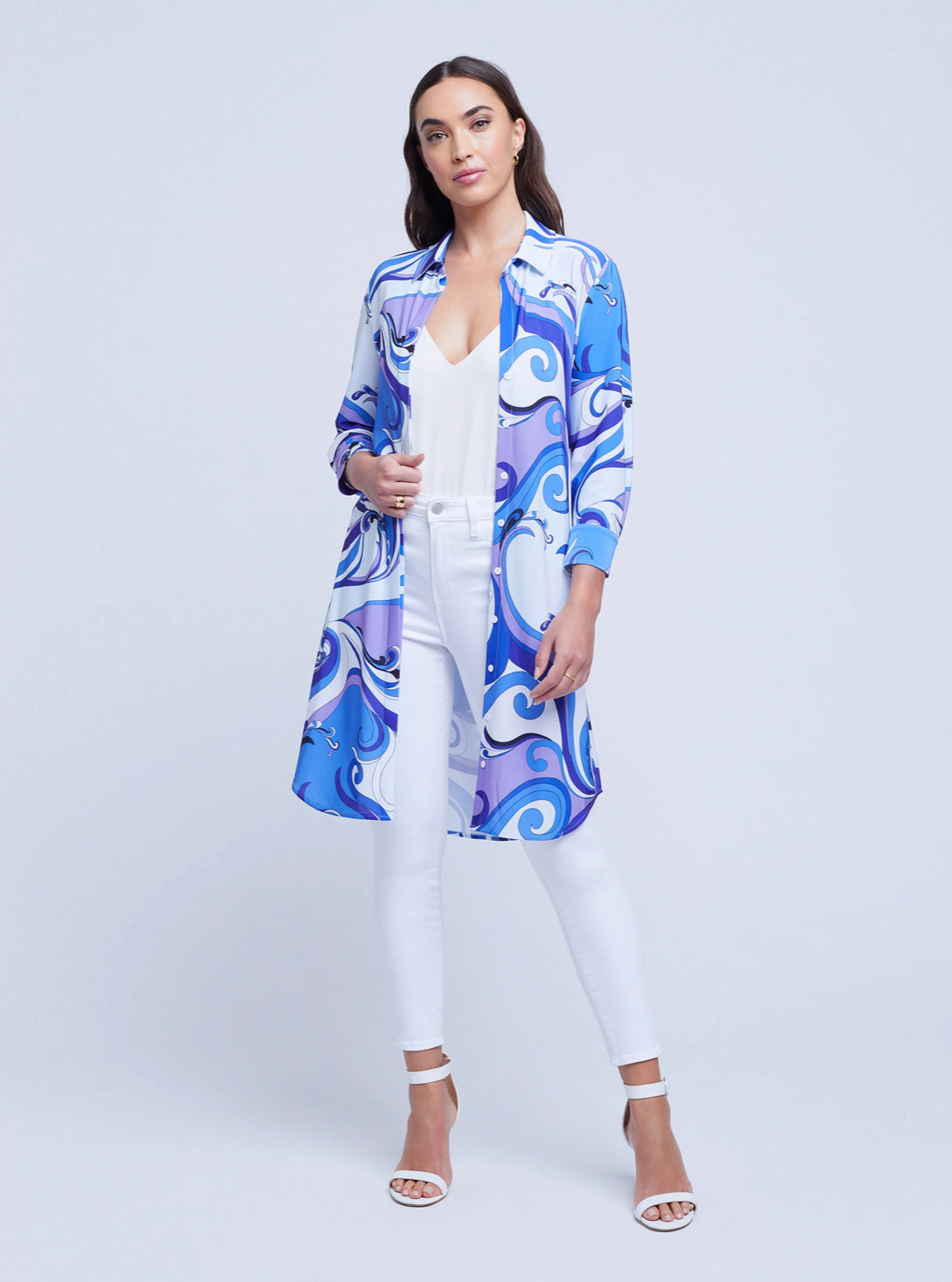 L'AGENCE Addison Print Shirt Dress in Provence Blue/Lavender