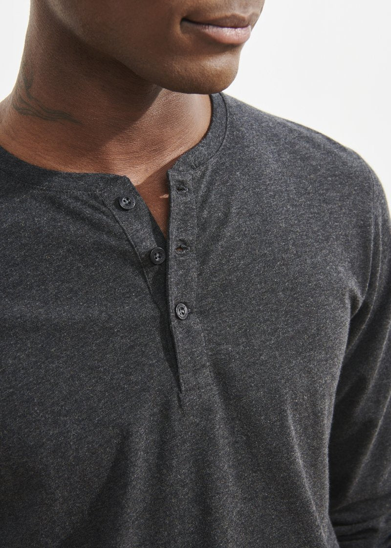 Patrick Assaraf LS Pima Cotton Stretch Henley - Charcoal