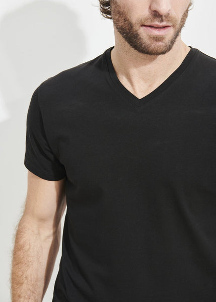 Patrick Assaraf Pima Cotton Stretch V Neck T-Shirt - Black