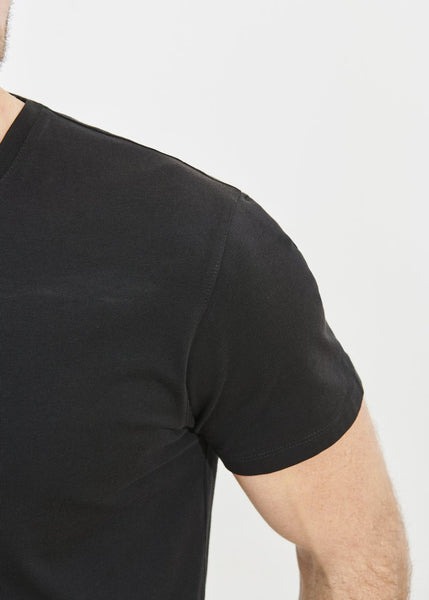 Patrick Assaraf Pima Cotton Stretch V Neck T-Shirt - Black