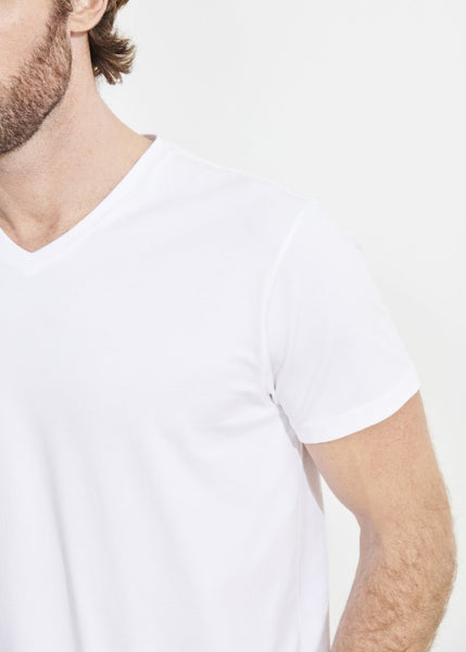 Patrick Assaraf Pima Cotton Stretch V Neck T-Shirt - White
