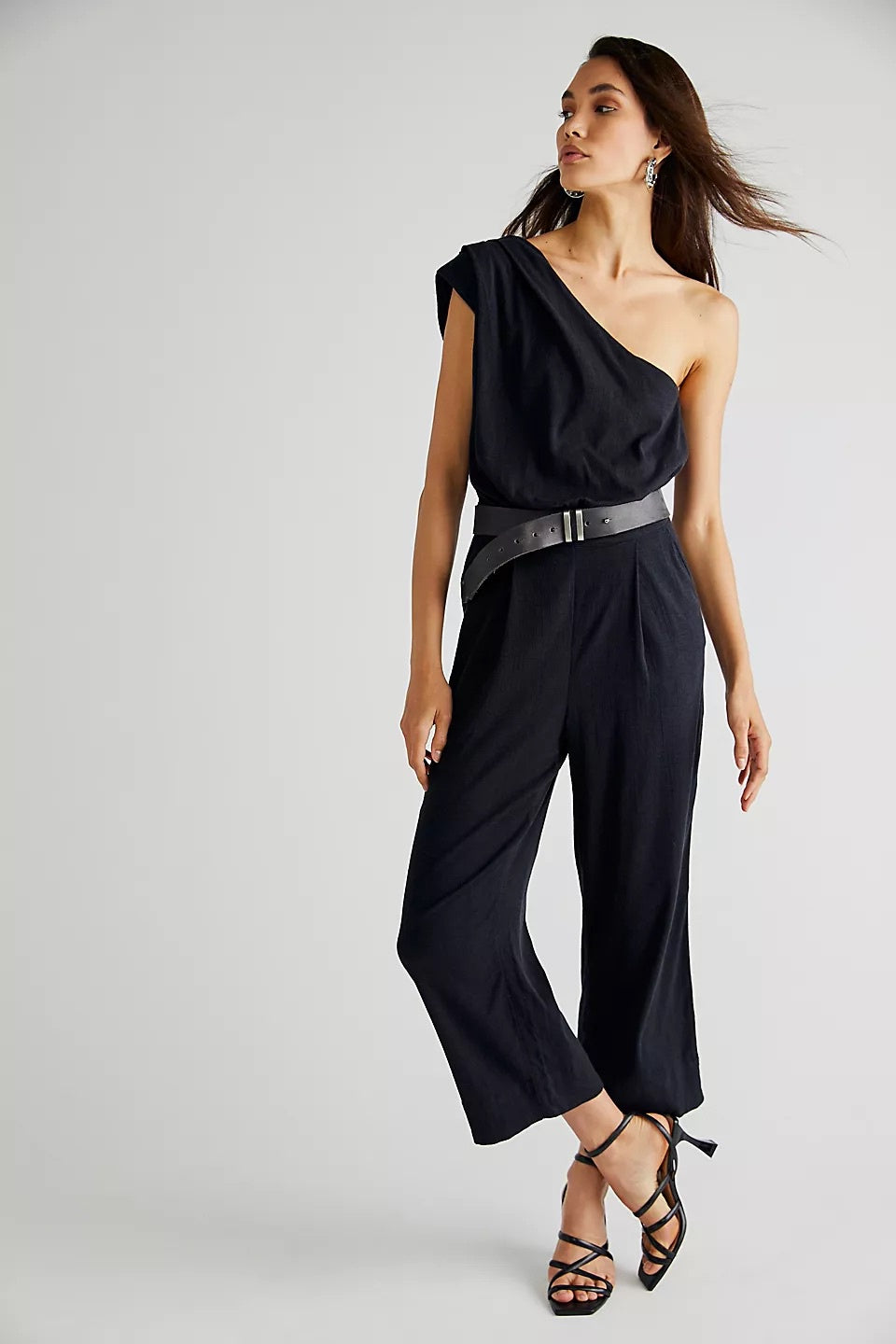 Free People Avery One Shoulder jumpsuit in black