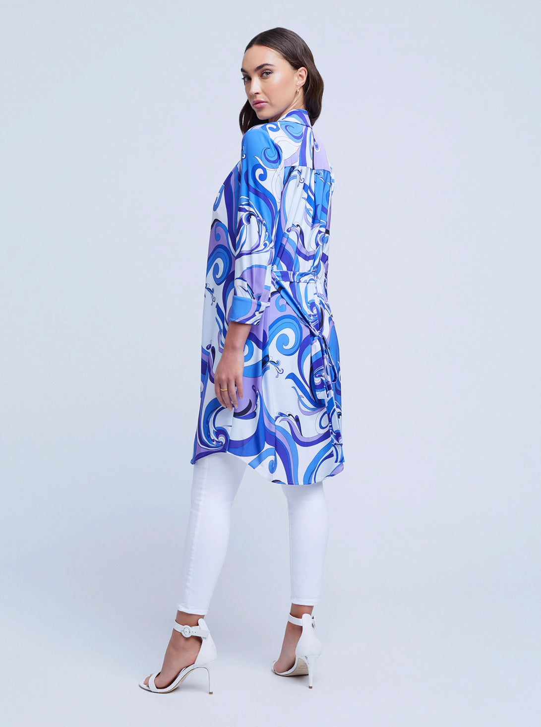 L'AGENCE Addison Print Shirt Dress in Provence Blue/Lavender