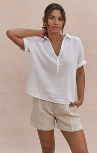 Charli Mariana Cotton Gauze Polo Collar in White