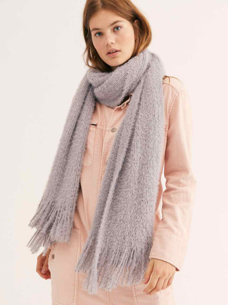 Free People Whisper Fringe Scarf in Lunar Rock