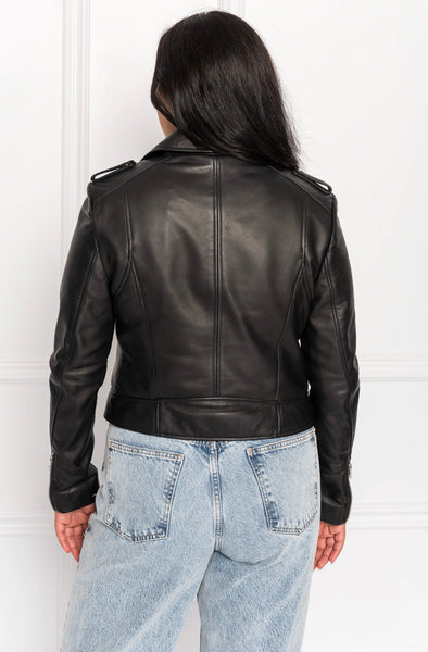 LAMARQUE Donna Signature Leather Biker Jacket in Black