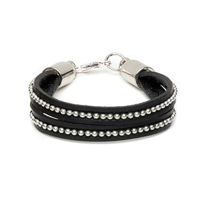 Brave Nava double  strap leather bracelet with beads in black